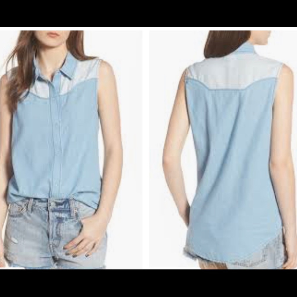 NORDSTROM-BP Denim button-down sleeveless shirt
